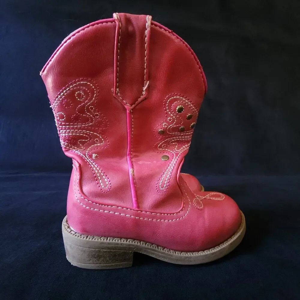 Cherokee Little Girls Western Cowgirl Boots Round Toe Pink Butterfly Size 6